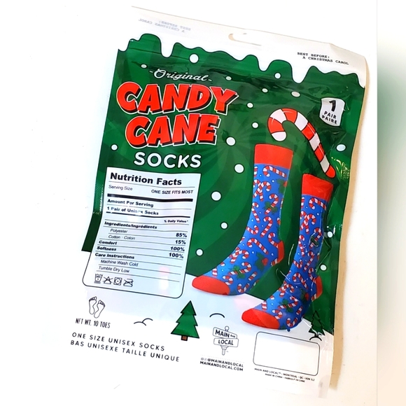 Candy Cane Christmas Adult Unisex Crew Socks Shoe Size OSFM - Picture 2 of 2